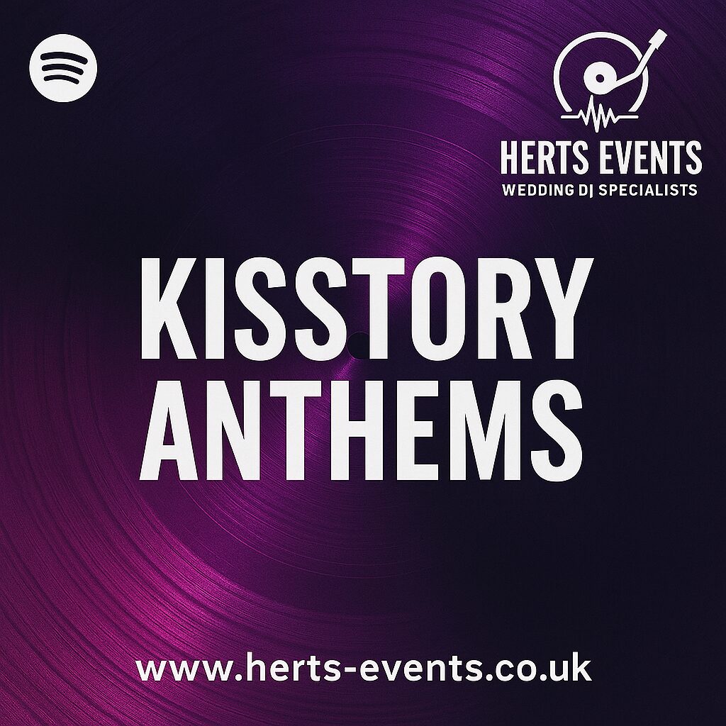 Kisstory Anthems playlist cover by Herts Events – blue vinyl texture playlist art