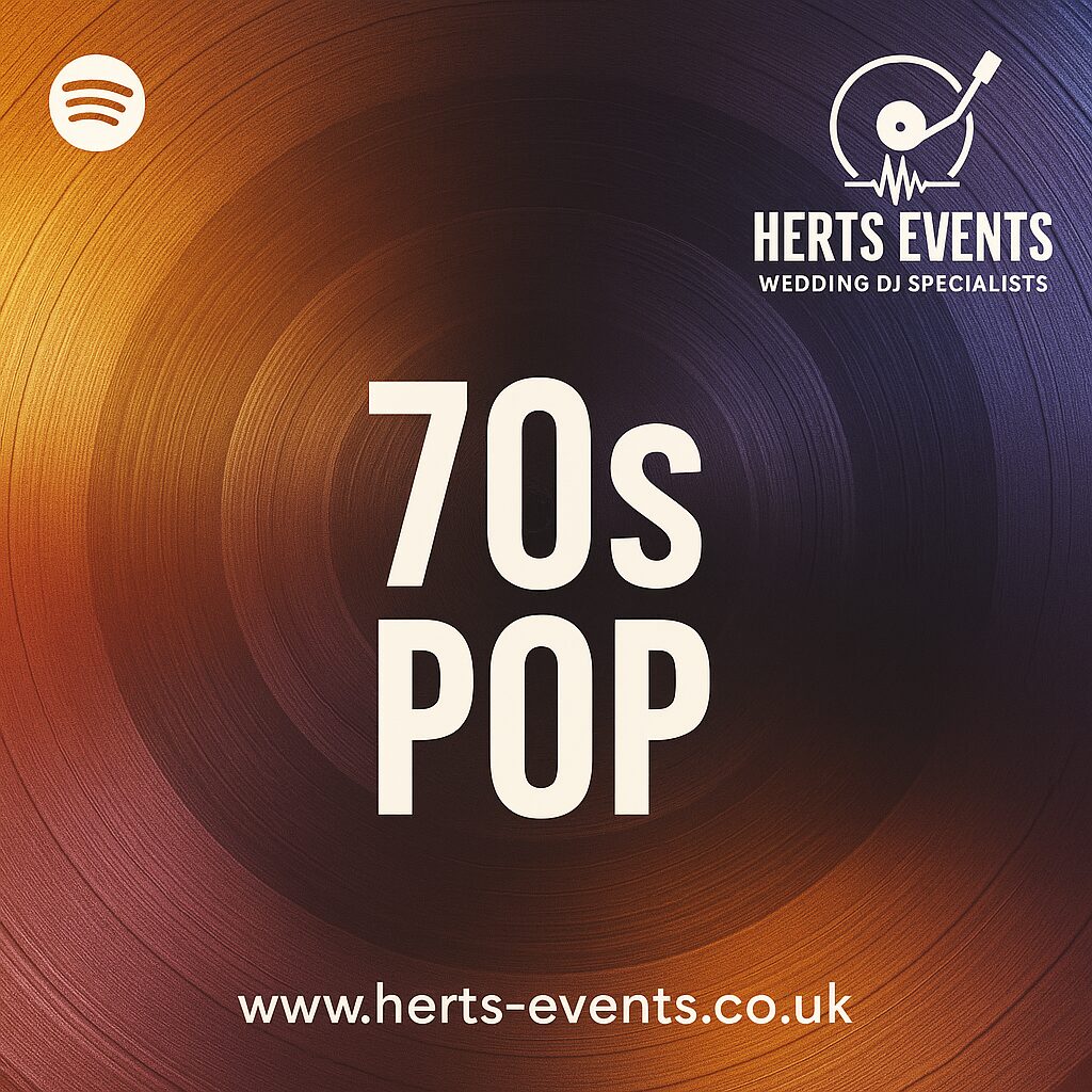 70s Pop playlist cover by Herts Events – funky colourful vinyl design
