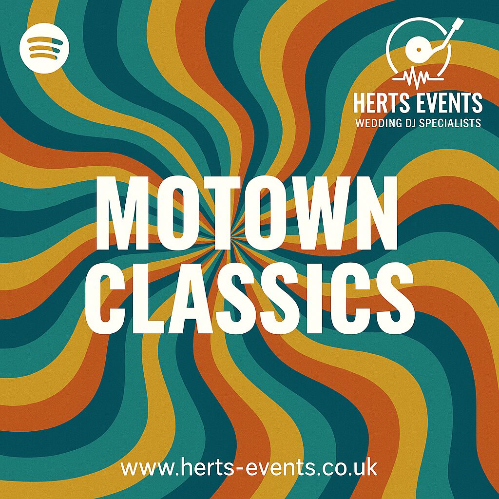 Motown Classics playlist cover by Herts Events – vintage vinyl record art