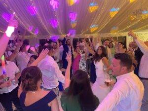 Guests dancing to 2000s pop classics DJ in Essex wedding