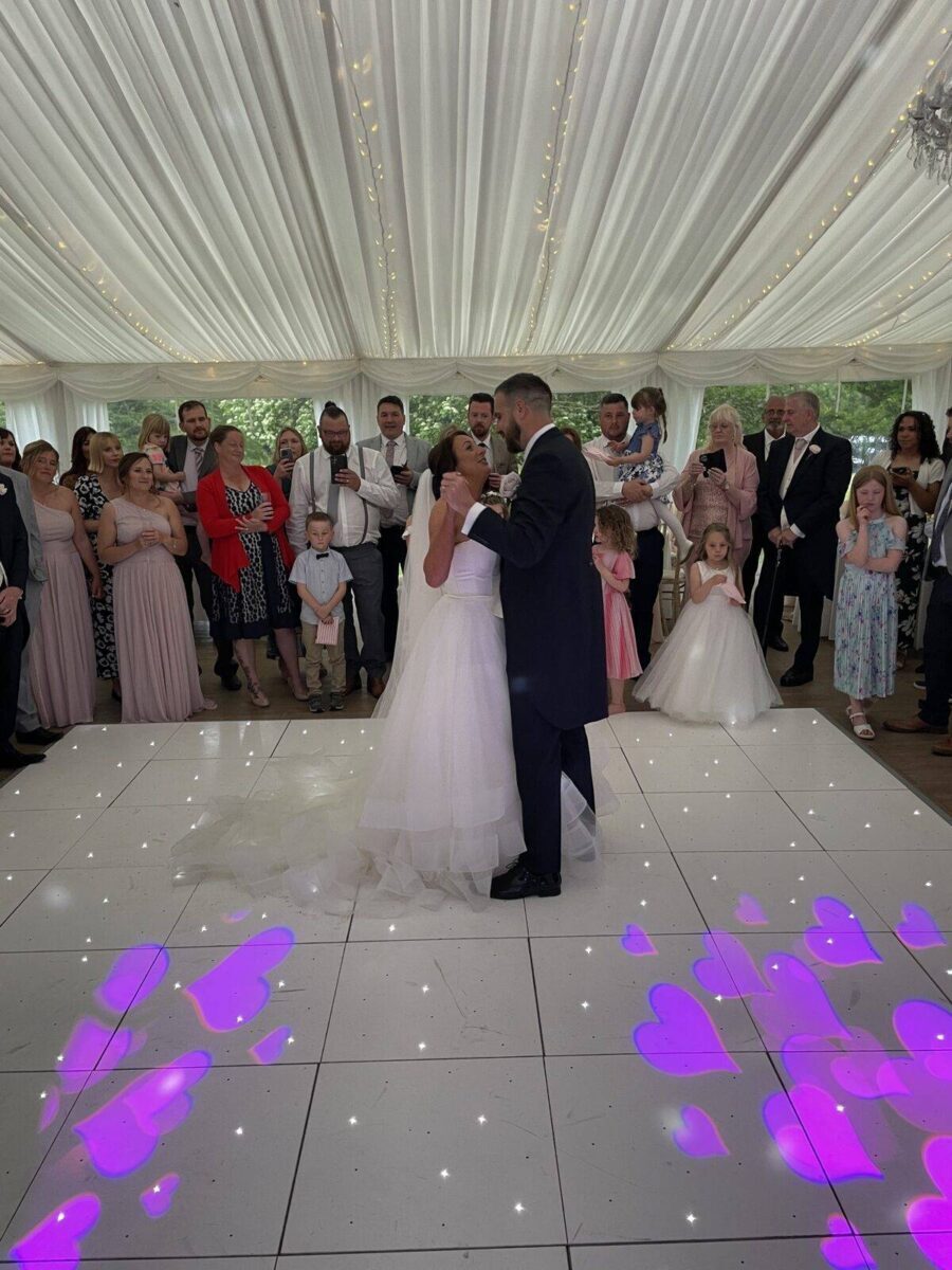 Romantic moment during the first dance with soft glow