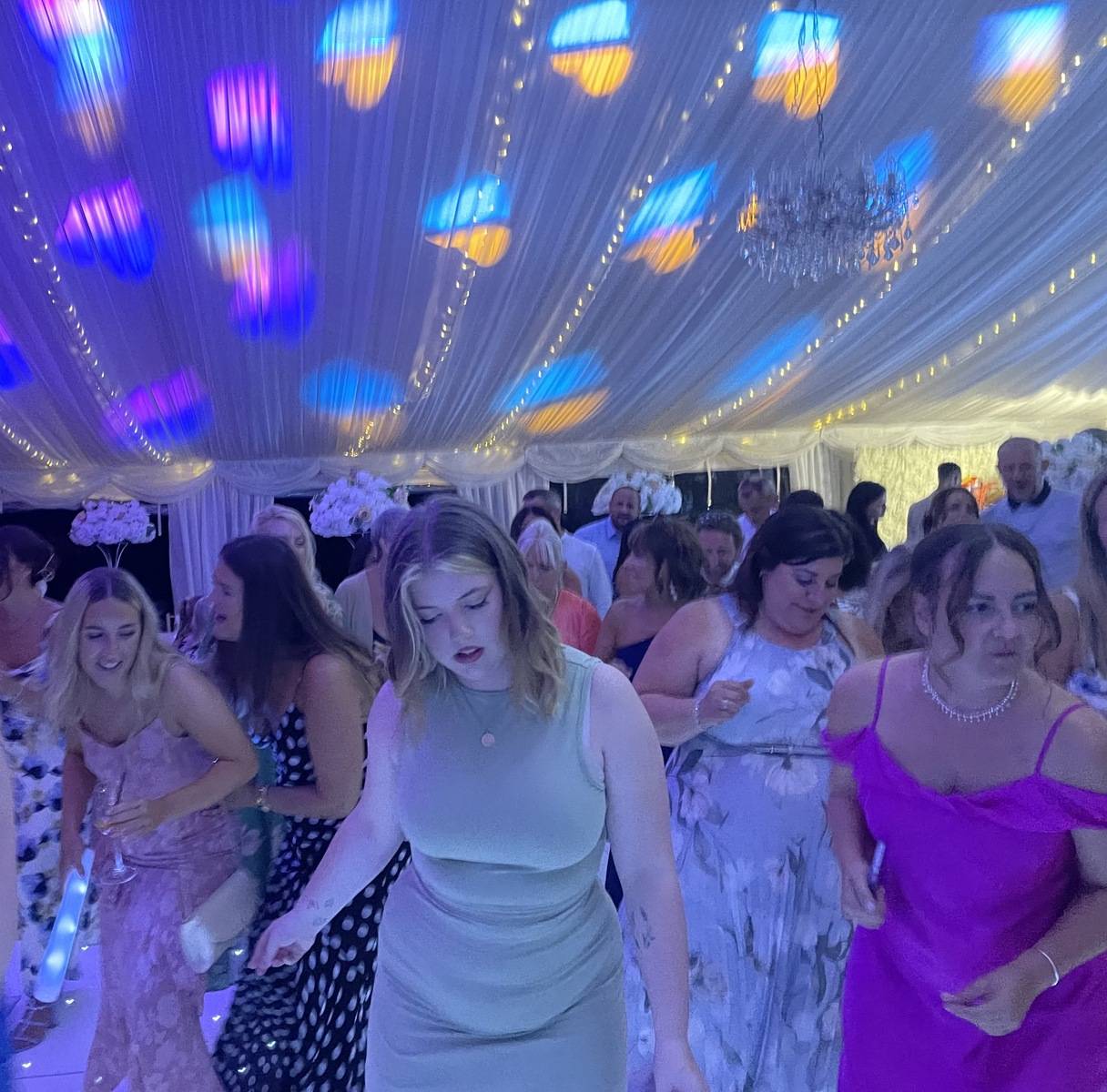 Guests singing along while the DJ mixes