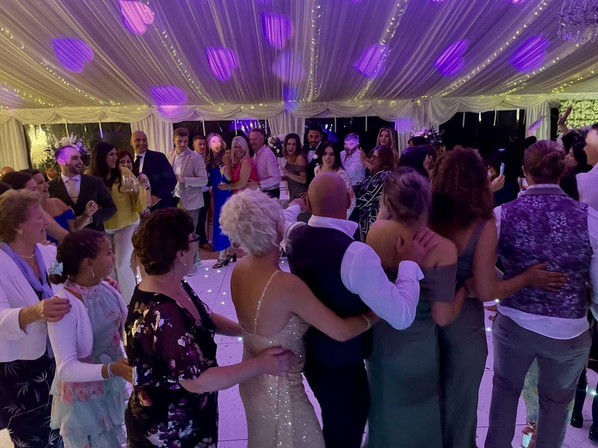 Party guests dancing together on the dancefloor