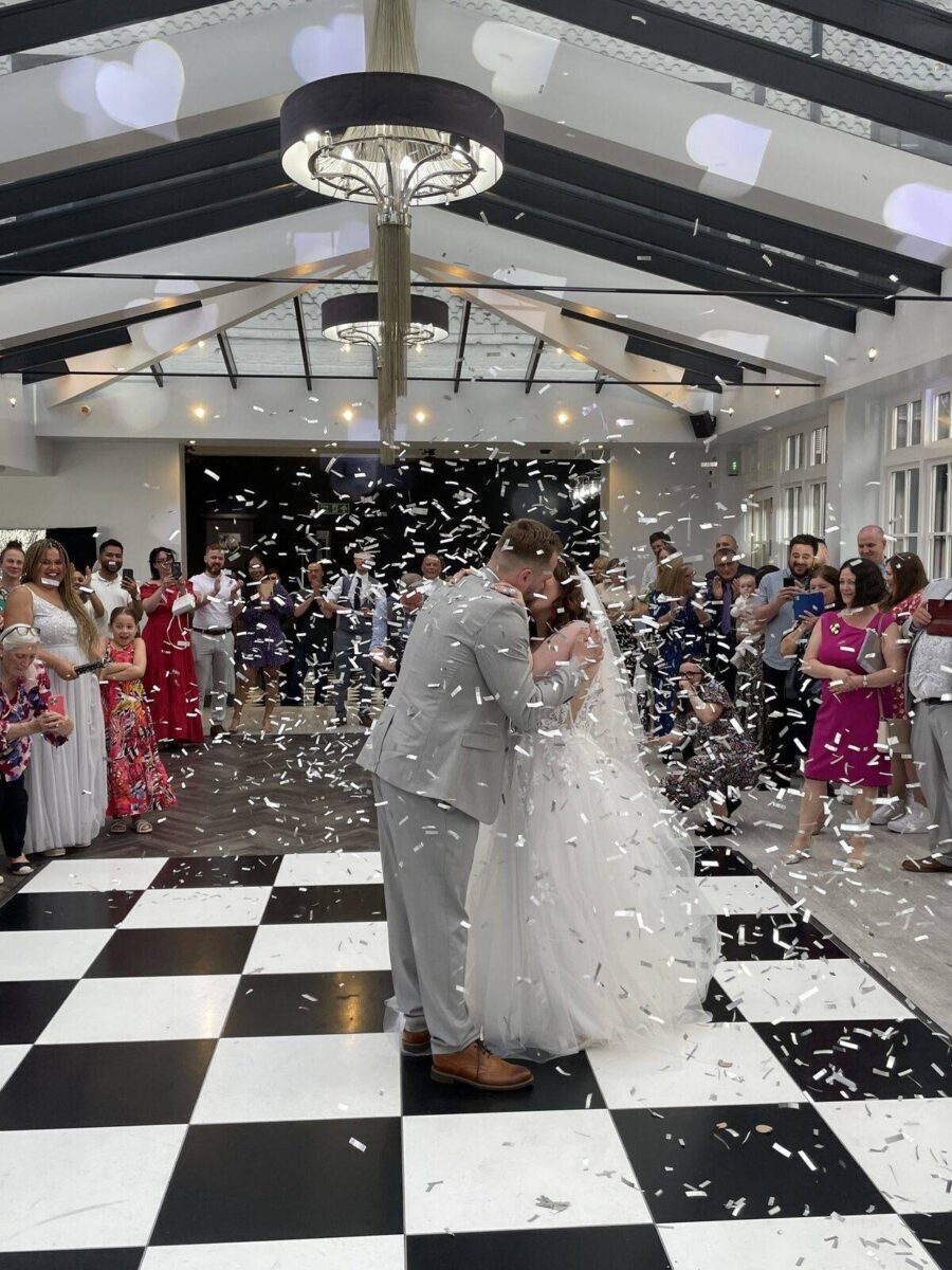 Couple holding each other during their first dance